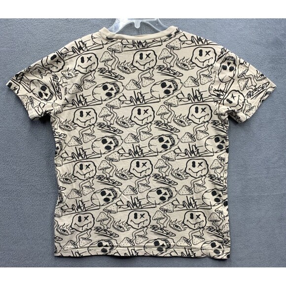 WXYZ Graphic Tee T-Shirt Men's Mushroom Emoji Skulls Crewneck Short Beige Medium - Picture 3 of 12